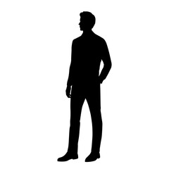 Vector silhouette of man  standing, profile, business people, black color,  isolated on white background