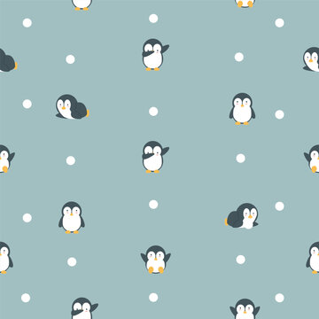 cartoon penguin doodle seamless pattern