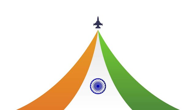 Happy India Independence Day August 15th with flag and fighter jet flying animation alpha channel transparent background