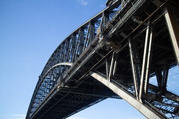 Sydney Harbour Bridge underside against a blue sky - Powered by Adobe