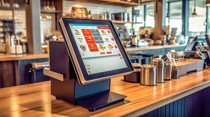 modern touch cash register terminal in catering facilities. bar and restaurant, payment system, made with Generative AI - obrazy, fototapety, plakaty