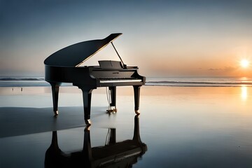 piano in sunset
