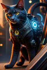 an extremely detailed biomechanical cyberpunk cat fighting with the enemy, glowing eyes, fantasy art, hyperrealism, polished, beautiful, radiant, colorful, intricate, vray, nvdia ray tracing, octane