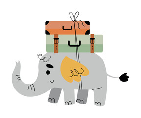 Funny Elephant Traveler Character Carrying Trunk on Its Back Vector Illustration