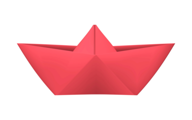 Boat made of folded paper, origami look. Realistic illustration. Png clipart isolated on transparent background