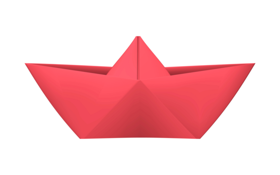 Boat made of folded paper, origami look. Realistic illustration. Png clipart isolated on transparent background