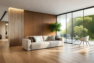modern interior design of room with sofa and green tree