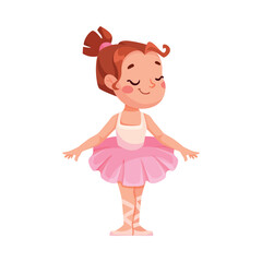 Obraz na płótnie Canvas Cute Ballerina Girl in Pink Tutu Skirt and Pointe Shoes Dancing Ballet Vector Illustration