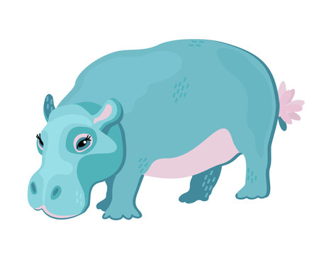 Vector cute illustration of hippopotamus isolated on white background