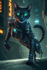an extremely detailed biomechanical cyberpunk cat fighting with the enemy, glowing eyes, fantasy art, hyperrealism, polished, beautiful, radiant, colorful, intricate, vray, nvdia ray tracing, octane 