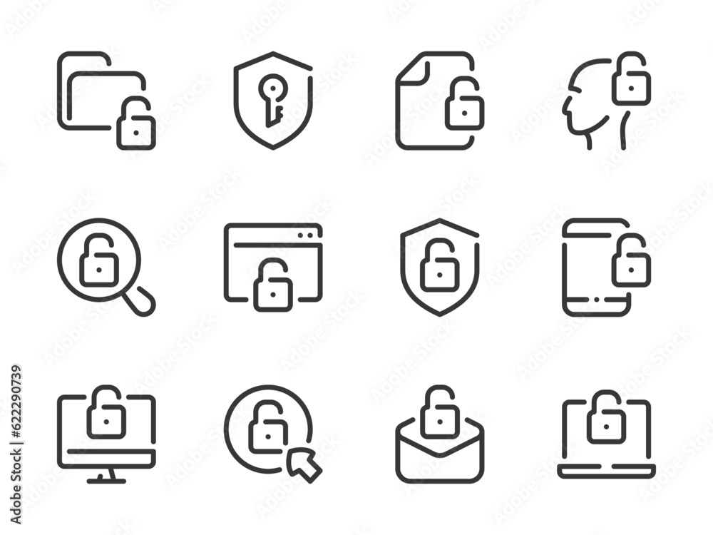 Poster data protection and cyber security vector line icons. authorization and authentication outline icon 