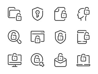 Data protection and Cyber security  vector line icons. Authorization and Authentication outline icon set. Lock, Password, Access, Login, Information Security, Online and more.
