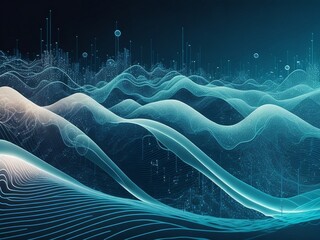 An abstract illustration of data flowing through a network of nodes, digital background with binary code and AI algorithms running in the background, Futuristic technology wallpaper with digital wave
