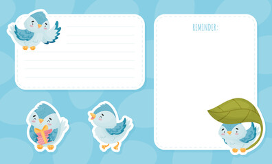 Empty Card with Cute Blue Bird with Wings and Beak Vector Template
