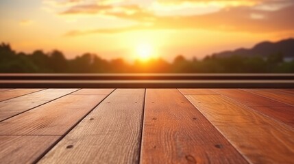 Empty wooden table top with blur background