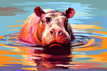 a wpap style abstract hippopotamus