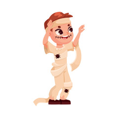 Cute Boy in Bright Halloween Mummy Costume Celebrate Holiday Vector Illustration
