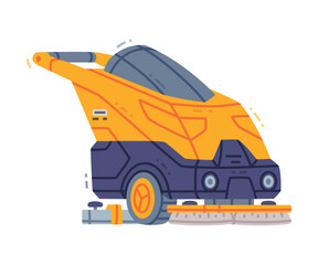 Floor Scrubbing Machine as Cleaning Equipment and Professional Housekeeping Device Vector Illustration