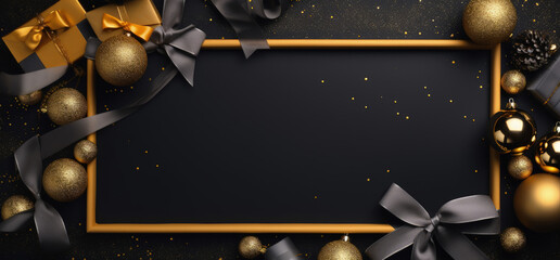 Black and Gold decorated Frame, Modern Luxury, Frame with Decoration and Presents – Generative Ai