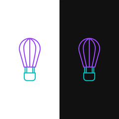 Line Hot air balloon icon isolated on white and black background. Air transport for travel. Colorful outline concept. Vector