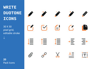 Write Duotone Icon Set, Minimal Vector Illustration, Simple Outline Sign of UI/UX, Editable Stroke