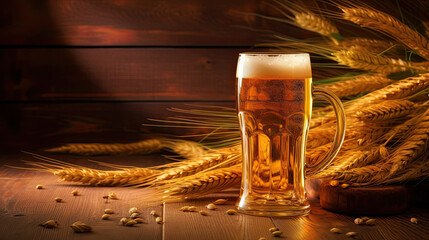 gluten free beer, full glass on wooden background