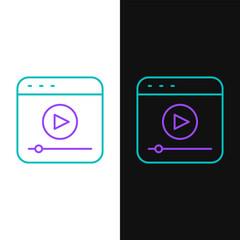 Line Live streaming online videogame play icon isolated on white and black background. Colorful outline concept. Vector