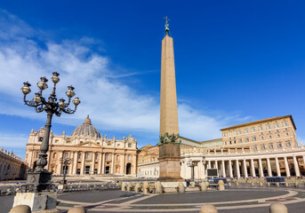 St Peter's basilica and Egyptian obelisk on St Peter's square in Vatican, Rome, Italy - obrazy, fototapety, plakaty