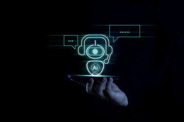 Digital chatbots on smartphones to access information in online networks. Robot Applications and Global Connectivity AI Artificial Intelligence innovation and technology