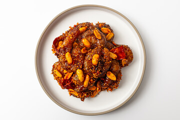 Kung Pao shrimp on white background