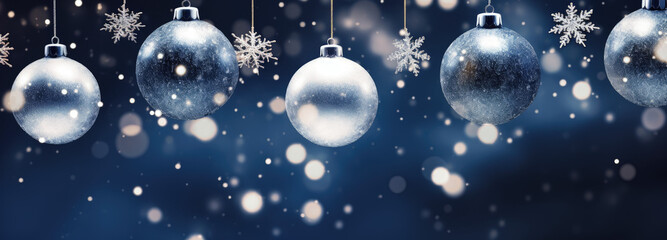 Blue Baubles, Christmas Tree Balls, Christmas Tree Decoration, Snow – Generative Ai