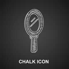 Chalk Hand mirror icon isolated on black background. Vector