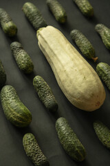 Closeup of cucumbers on black background. Minimalist image. Natural light - 622297398