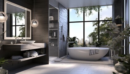 Luxury & Modern Bathroom with some Vegetation inside.