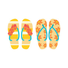 Slippers, flip-flops. Beach set for summer trips. Vacation accessories for sea vacations.
