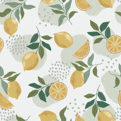 Vector abstract cute hand drawn illustration with lemons. The pattern is great for fabric, wallpaper, wrapping paper, postcard, layout.