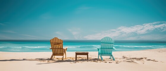 Fototapeta na wymiar 2 Seats, Sunny Day at Beach. Generative AI.
