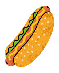 fast food, hotdog cartoon icons set, simple flat style, street high calorie food illustration.