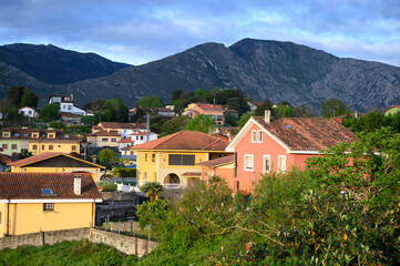 Fototapeta na wymiar Vacation on Green coast of Asturias, views of Celorio village with sandy beaches, North of Spain