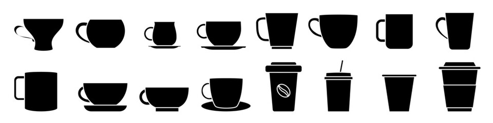 Obraz premium Coffee cup icon vector set. Tea cup illustration sign collection. Mocha symbol. Tea logo. Hot drink mark.