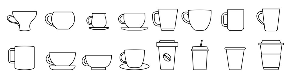 Obraz premium Coffee cup icon vector set. Tea cup illustration sign collection. Mocha symbol. Tea logo. Hot drink mark.