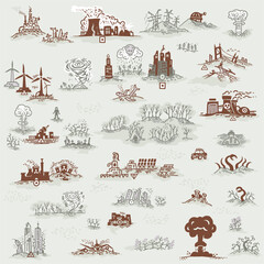 Post Apocalyptic Line Art Illustrations for Map Builder