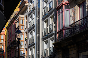 Obraz premium View on houses in old city part in Gijon, Asturias, Spain