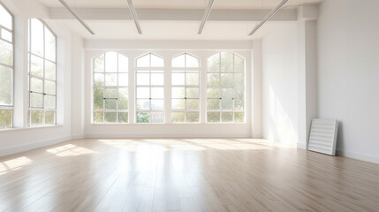 Fototapeta na wymiar Minimal style interior room with white wall. dance hall, office space