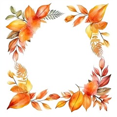 Watercolor Autumn frame. Illustration AI Generative
