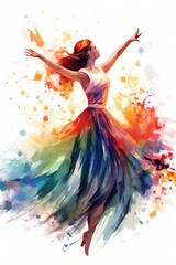 Fototapeta na wymiar Watercolor beautiful dancer girl. Illustration AI Generative.