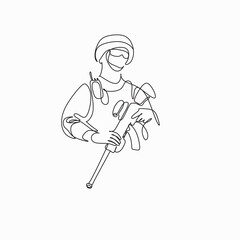 Continuous soldier with weapon one line drawing illustration set.