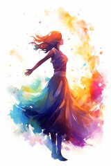 Obraz premium Watercolor beautiful dancer girl. Illustration AI Generative.