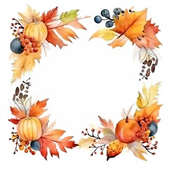 Fototapeta premium Watercolor Autumn frame. Illustration AI Generative