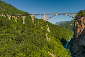 Tara River canyon and Djurdjevica bridge